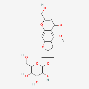 molecular formula C22H28O11 B8058937 7-(Hydroxymethyl)-4-methoxy-2-[2-[3,4,5-trihydroxy-6-(hydroxymethyl)oxan-2-yl]oxypropan-2-yl]-2,3-dihydrofuro[3,2-g]chromen-5-one 