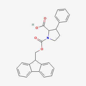 molecular formula C26H23NO4 B8059312 1-{[(9H-fluoren-9-yl)methoxy]carbonyl}-3-phenylpyrrolidine-2-carboxylic acid 