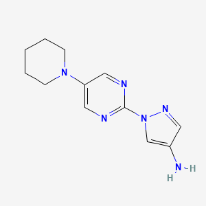 molecular formula C12H16N6 B8059586 1-(5-Piperidin-1-ylpyrimidin-2-yl)pyrazol-4-amine 