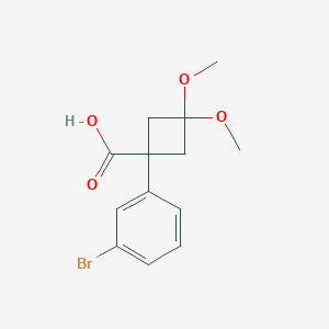 molecular formula C13H15BrO4 B8059649 1-(3-Bromophenyl)-3,3-dimethoxycyclobutane-1-carboxylic acid 