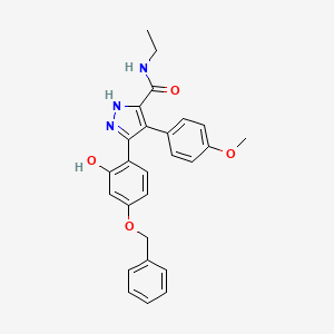 molecular formula C26H25N3O4 B8059835 N-ethyl-3-(2-hydroxy-4-phenylmethoxyphenyl)-4-(4-methoxyphenyl)-1H-pyrazole-5-carboxamide 