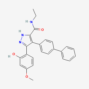 molecular formula C25H23N3O3 B8060024 N-ethyl-3-(2-hydroxy-4-methoxyphenyl)-4-(4-phenylphenyl)-1H-pyrazole-5-carboxamide 