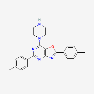 molecular formula C23H23N5O B8060150 2,5-Bis(4-methylphenyl)-7-piperazin-1-yl-[1,3]oxazolo[4,5-d]pyrimidine 