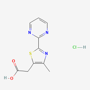 molecular formula C10H10ClN3O2S B8060162 2-(4-Methyl-2-pyrimidin-2-yl-1,3-thiazol-5-yl)acetic acid;hydrochloride 