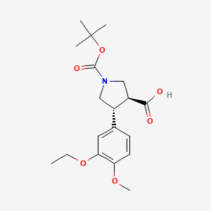 molecular formula C19H27NO6 B8060526 rac-(3R,4S)-1-[(tert-butoxy)carbonyl]-4-(3-ethoxy-4-methoxyphenyl)pyrrolidine-3-carboxylic acid 