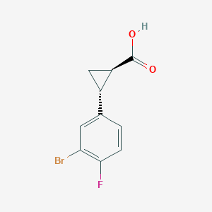 molecular formula C10H8BrFO2 B8060646 2-(3-Bromo-4-fluoro-phenyl)-cyclopropanecarboxylic acid 