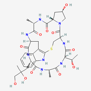 molecular formula C35H48N8O11S B8060827 (1S,14R,18S,20S,23S,28S,31S,34R)-28-(2,3-dihydroxy-2-methylpropyl)-18-hydroxy-34-[(1S)-1-hydroxyethyl]-23,31-dimethyl-12-thia-10,16,22,25,27,30,33,36-octazapentacyclo[12.11.11.03,11.04,9.016,20]hexatriaconta-3(11),4,6,8-tetraene-15,21,24,26,29,32,35-heptone 