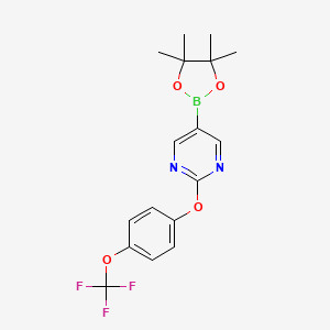 molecular formula C17H18BF3N2O4 B8061174 5-(4,4,5,5-Tetramethyl-1,3,2-dioxaborolan-2-yl)-2-(4-(trifluoromethoxy)phenoxy)pyrimidine 