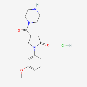 molecular formula C16H22ClN3O3 B8061328 1-(3-Methoxyphenyl)-4-(piperazine-1-carbonyl)pyrrolidin-2-one;hydrochloride 