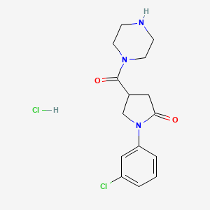 molecular formula C15H19Cl2N3O2 B8061336 1-(3-Chlorophenyl)-4-(piperazine-1-carbonyl)pyrrolidin-2-one;hydrochloride 