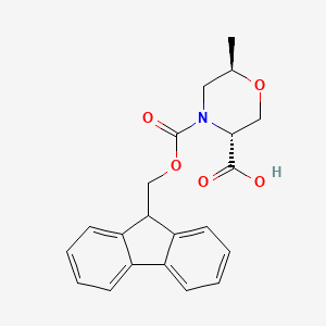 molecular formula C21H21NO5 B8061376 (3R,6R)-4-{[(9H-fluoren-9-yl)methoxy]carbonyl}-6-methylmorpholine-3-carboxylic acid 