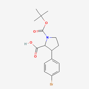 molecular formula C16H20BrNO4 B8061385 3-(4-Bromophenyl)-1-[(tert-butoxy)carbonyl]pyrrolidine-2-carboxylic acid 