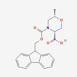 molecular formula C21H21NO5 B8061548 (3R,6S)-4-{[(9H-fluoren-9-yl)methoxy]carbonyl}-6-methylmorpholine-3-carboxylic acid 
