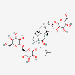 molecular formula C48H82O18 B8061709 (2R,3S,4S,5R,6R)-2-(hydroxymethyl)-6-[[(2R,3S,4S,5R,6S)-3,4,5-trihydroxy-6-[2-[(3S,5R,8R,9R,10R,12R,13R,14R,17S)-12-hydroxy-4,4,8,10,14-pentamethyl-3-[(2R,3R,4S,5S,6R)-3,4,5-trihydroxy-6-(hydroxymethyl)oxan-2-yl]oxy-2,3,5,6,7,9,11,12,13,15,16,17-dodecahydro-1H-cyclopenta[a]phenanthren-17-yl]-6-methylhept-5-en-2-yl]oxyoxan-2-yl]methoxy]oxane-3,4,5-triol 