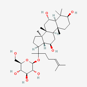molecular formula C36H62O9 B8061710 (2R,3S,4S,5R,6S)-2-(hydroxymethyl)-6-[6-methyl-2-[(3S,5R,6S,8R,9R,10R,12R,13R,14R,17S)-3,6,12-trihydroxy-4,4,8,10,14-pentamethyl-2,3,5,6,7,9,11,12,13,15,16,17-dodecahydro-1H-cyclopenta[a]phenanthren-17-yl]hept-5-en-2-yl]oxyoxane-3,4,5-triol 