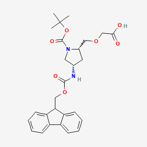 molecular formula C27H32N2O7 B8061889 2-[[(2S,4S)-4-(9H-fluoren-9-ylmethoxycarbonylamino)-1-[(2-methylpropan-2-yl)oxycarbonyl]pyrrolidin-2-yl]methoxy]acetic acid 