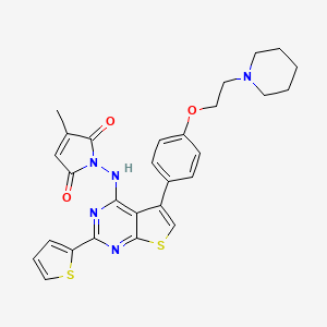 molecular formula C28H27N5O3S2 B8062083 3-Methyl-1-[[5-[4-(2-piperidin-1-ylethoxy)phenyl]-2-thiophen-2-ylthieno[2,3-d]pyrimidin-4-yl]amino]pyrrole-2,5-dione 