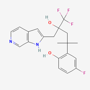 molecular formula C20H20F4N2O2 B8062128 4-fluoro-2-[5,5,5-trifluoro-4-hydroxy-2-methyl-4-(1H-pyrrolo[2,3-c]pyridin-2-ylmethyl)pentan-2-yl]phenol 