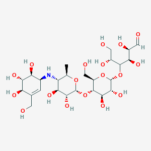 (2R,3R,5R)-4-[(2R,3R,4R,5S,6R)-5-[(2R,3R,4S,5S,6R)-3,4-dihydroxy-6-methyl-5-[[(1S,4R,5S,6S)-4,5,6-trihydroxy-3-(hydroxymethyl)cyclohex-2-en-1-yl]amino]oxan-2-yl]oxy-3,4-dihydroxy-6-(hydroxymethyl)oxan-2-yl]oxy-2,3,5,6-tetrahydroxyhexanal