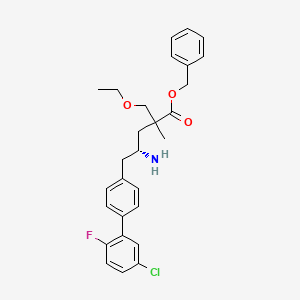 molecular formula C28H31ClFNO3 B8062519 Benzyl (4R)-4-amino-5-[4-(5-chloro-2-fluorophenyl)phenyl]-2-(ethoxymethyl)-2-methylpentanoate 