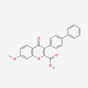 molecular formula C23H16O5 B8062615 7-Methoxy-4-oxo-3-(4-phenylphenyl)chromene-2-carboxylic acid 