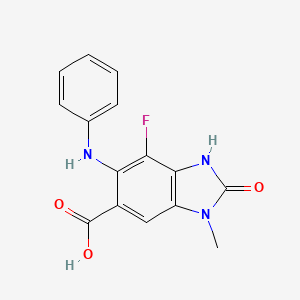 molecular formula C15H12FN3O3 B8062771 6-anilino-7-fluoro-3-methyl-2-oxo-1H-benzimidazole-5-carboxylic acid 