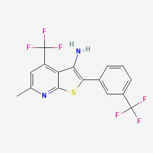 molecular formula C16H10F6N2S B8062838 6-Methyl-4-(trifluoromethyl)-2-[3-(trifluoromethyl)phenyl]thieno[2,3-b]pyridin-3-amine 