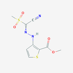 molecular formula C9H9N3O4S2 B8062985 Methyl 3-[2-[cyano(methylsulfonyl)methylidene]hydrazinyl]thiophene-2-carboxylate 