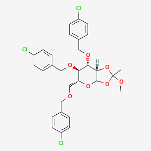 molecular formula C30H31Cl3O7 B8063697 (5R,6R,7S,7aS)-6,7-bis[(4-chlorophenyl)methoxy]-5-[(4-chlorophenyl)methoxymethyl]-2-methoxy-2-methyl-5,6,7,7a-tetrahydro-3aH-[1,3]dioxolo[4,5-b]pyran 