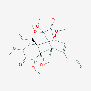 molecular formula C24H32O8 B8063810 (1S,2S,7S,8R)-3,3,5,8,10,10-hexamethoxy-7,11-bis(prop-2-enyl)tricyclo[6.2.2.02,7]dodeca-5,11-diene-4,9-dione 