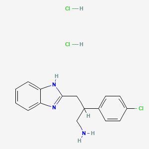molecular formula C16H18Cl3N3 B8064409 3-(1H-benzimidazol-2-yl)-2-(4-chlorophenyl)propan-1-amine;dihydrochloride 