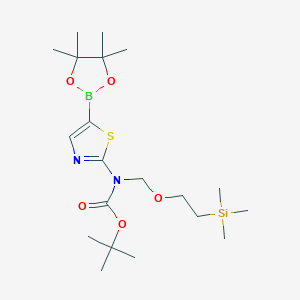 molecular formula C20H37BN2O5SSi B8064661 N-(tert-Butoxycarbonyl)-N-[2-(trimethylsilyl)ethoxymethyl]-5-(4,4,5,5-tetramethyl-1,3,2-dioxaborolane-2-yl)thiazole-2-amine 