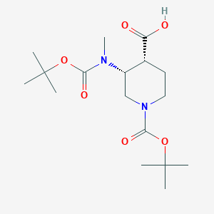molecular formula C17H30N2O6 B8065116 (3R,4R)-3-[methyl-[(2-methylpropan-2-yl)oxycarbonyl]amino]-1-[(2-methylpropan-2-yl)oxycarbonyl]piperidine-4-carboxylic acid 