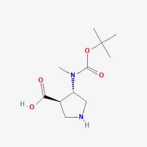 molecular formula C11H20N2O4 B8065121 (3R,4S)-4-[methyl-[(2-methylpropan-2-yl)oxycarbonyl]amino]pyrrolidine-3-carboxylic acid 
