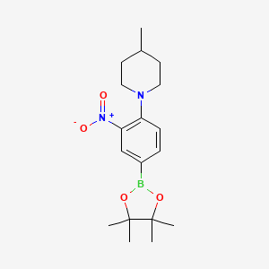 molecular formula C18H27BN2O4 B8065207 4-Methyl-1-[2-nitro-4-(4,4,5,5-tetramethyl-1,3,2-dioxaborolan-2-yl)phenyl]piperidine 