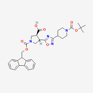 molecular formula C32H36N4O7 B8065213 (3S,4S)-1-(9H-fluoren-9-ylmethoxycarbonyl)-4-[3-[1-[(2-methylpropan-2-yl)oxycarbonyl]piperidin-4-yl]-1,2,4-oxadiazol-5-yl]pyrrolidine-3-carboxylic acid 