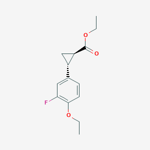 molecular formula C14H17FO3 B8065260 Cyclopropanecarboxylic acid, 2-(4-ethoxy-3-fluorophenyl)-, ethyl ester, (1R,2R)-rel- 
