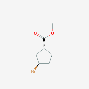 molecular formula C7H11BrO2 B8065273 Cyclopentanecarboxylic acid, 3-bromo-, methyl ester, (1R,3R)-rel- 