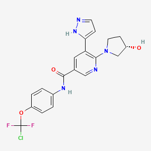 molecular formula C20H18ClF2N5O3 B8065291 n-[4-(Chlorodifluoromethoxy)phenyl]-6-[(3s)-3-hydroxypyrrolidin-1-yl]-5-(1h-pyrazol-3-yl)pyridine-3-carboxamide 