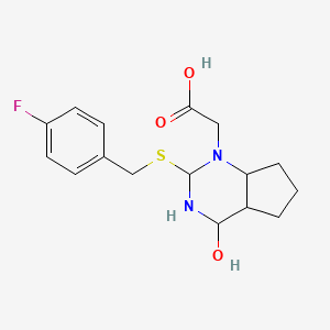 molecular formula C16H21FN2O3S B8065480 2-[2-[(4-Fluorophenyl)methylsulfanyl]-4-hydroxy-2,3,4,4a,5,6,7,7a-octahydrocyclopenta[d]pyrimidin-1-yl]acetic acid 