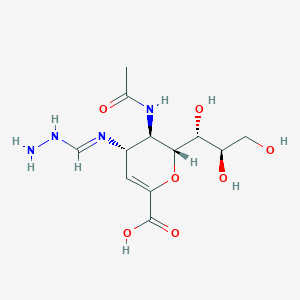 molecular formula C12H20N4O7 B8065588 (2R,3R,4S)-3-acetamido-4-(hydrazinylmethylideneamino)-2-[(1R,2R)-1,2,3-trihydroxypropyl]-3,4-dihydro-2H-pyran-6-carboxylic acid 
