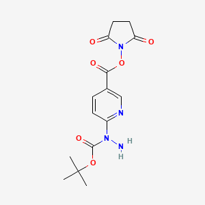 molecular formula C15H18N4O6 B8065597 3-Pyridinecarboxylic acid, 6-[1-[(1,1-dimethylethoxy)carbonyl]hydrazinyl]-, 2,5-dioxo-1-pyrrolidinyl ester 