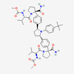 molecular formula C50H67N7O8 B8065842 methyl N-[(2S)-1-[(2R)-2-[4-[(2S,5S)-1-(4-tert-butylphenyl)-5-[4-[(2R)-2-carbamoyl-1-[(2S)-2-(methoxycarbonylamino)-3-methylbutanoyl]pyrrolidin-2-yl]phenyl]pyrrolidin-2-yl]phenyl]-2-carbamoylpyrrolidin-1-yl]-3-methyl-1-oxobutan-2-yl]carbamate 