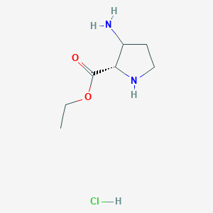 molecular formula C7H15ClN2O2 B8066030 ethyl (2S)-3-aminopyrrolidine-2-carboxylate;hydrochloride 