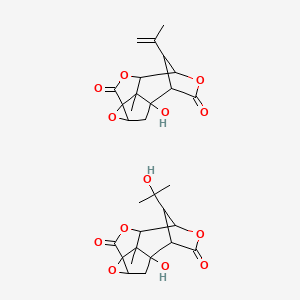 molecular formula C15H18O7.C15H16O6<br>C30H34O13 B8066518 1-Hydroxy-14-(2-hydroxypropan-2-yl)-13-methyl-4,7,10-trioxapentacyclo[6.4.1.19,12.03,5.05,13]tetradecane-6,11-dione;1-hydroxy-13-methyl-14-prop-1-en-2-yl-4,7,10-trioxapentacyclo[6.4.1.19,12.03,5.05,13]tetradecane-6,11-dione CAS No. 1217775-72-8