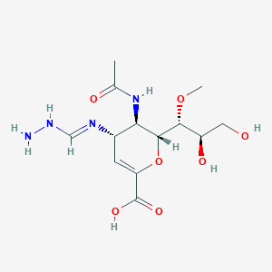 molecular formula C13H22N4O7 B8066869 (2R,3R,4S)-3-acetamido-2-[(1R,2R)-2,3-dihydroxy-1-methoxypropyl]-4-(hydrazinylmethylideneamino)-3,4-dihydro-2H-pyran-6-carboxylic acid 