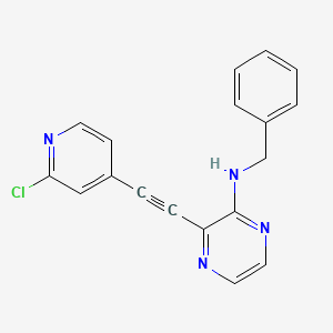 molecular formula C18H13ClN4 B8067015 2-Pyrazinamine, 3-[2-(2-chloro-4-pyridinyl)ethynyl]-N-(phenylmethyl)- 
