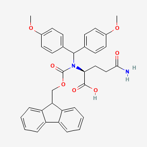 molecular formula C35H34N2O7 B8067043 (2S)-5-amino-2-[bis(4-methoxyphenyl)methyl-(9H-fluoren-9-ylmethoxycarbonyl)amino]-5-oxopentanoic acid 