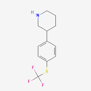 molecular formula C12H14F3NS B8067327 3-{4-[(Trifluoromethyl)sulfanyl]phenyl}piperidine 