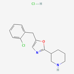 molecular formula C15H18Cl2N2O B8067785 Piperidine, 3-[5-[(2-chlorophenyl)methyl]-2-oxazolyl]-, monohydrochloride 